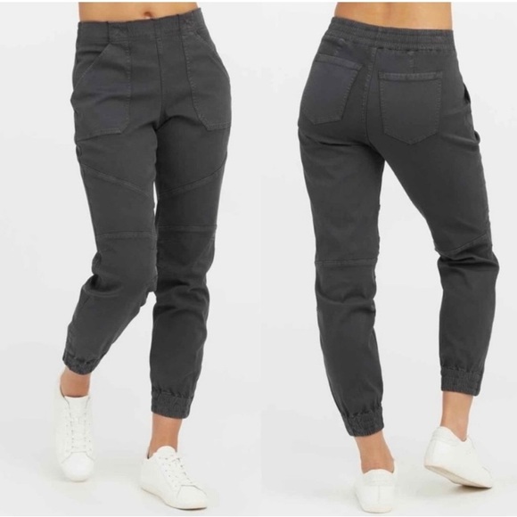 SPANX Pants - Spanx Black Pull On Twill Cargo Zip Ankle Preppy Career Shapewear Joggers Pants…